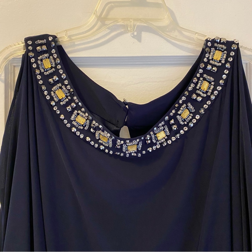 Xscape by Joanna Chen 18W - navy blue, neck embellishment, split sleeve - Picture 2 of 7